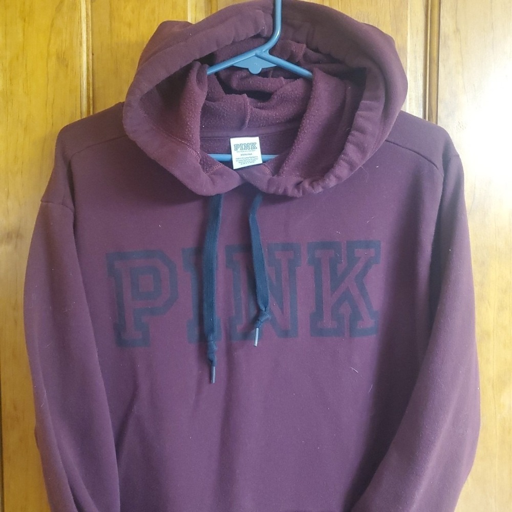 PINK Size M Hoodie Women Burgundy Logo Pullover‎ Fleece Sweatshirt 11166202